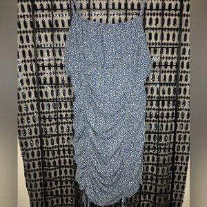 Fashion Nova Floral Scrunched Ruched Blue Dress NWT